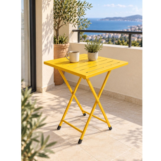 Katlanır Metal Balkon Bahçe Bistro Masa 50x50 cm Kare Masa 75 cm Sarı 1646 Katlanır Metal Balkon Bahçe Bistro Masa 50x50 cm Kare Masa 75 cm Sarı 1646