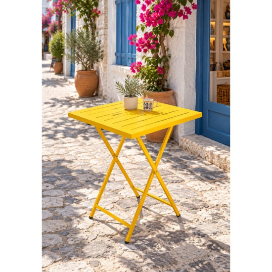 Katlanır Metal Balkon Bahçe Bistro Masa 50x50 cm Kare Masa 75 cm Sarı 1646