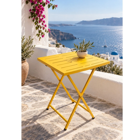 Katlanır Metal Balkon Bahçe Bistro Masa 50x50 cm Kare Masa 75 cm Sarı 1646