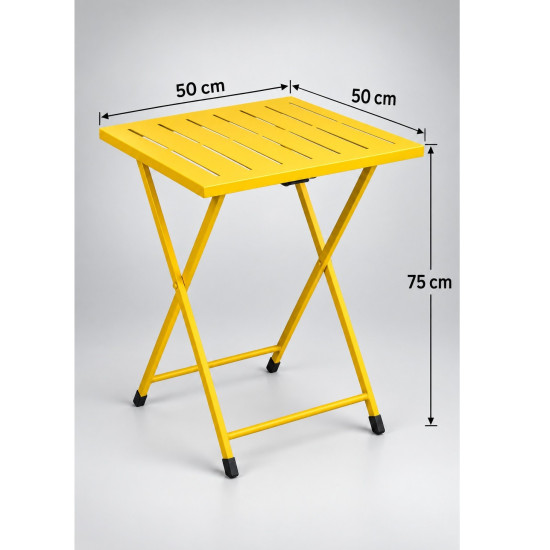 Katlanır Metal Balkon Bahçe Bistro Masa 50x50 cm Kare Masa 75 cm Sarı 1646