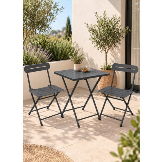 Katlanır Metal Balkon Bahçe Bistro Masa Sandalye Seti 2 Kişilik 1 Masa 2 Sandalye Füme 1647