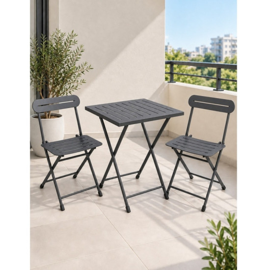 Katlanır Metal Balkon Bahçe Bistro Masa Sandalye Seti 2 Kişilik 1 Masa 2 Sandalye Füme 1647