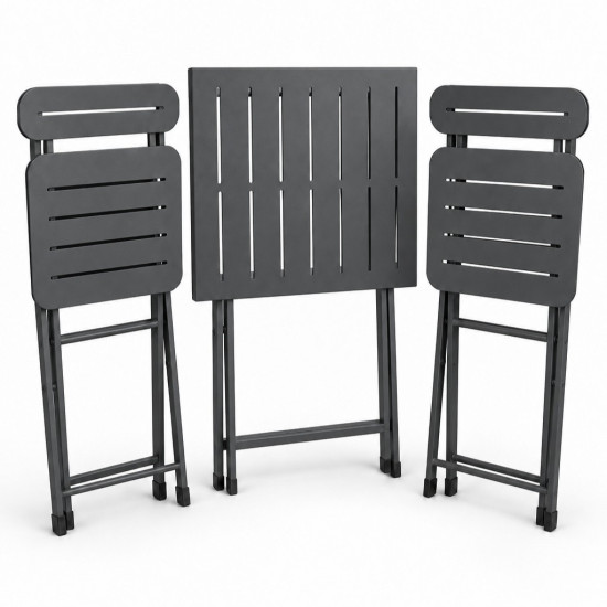 Katlanır Metal Balkon Bahçe Bistro Masa Sandalye Seti 2 Kişilik 1 Masa 2 Sandalye Füme 1647