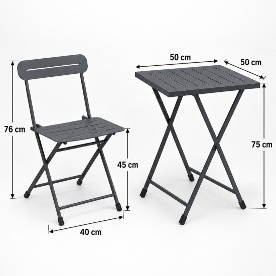 Katlanır Metal Balkon Bahçe Bistro Masa Sandalye Seti 2 Kişilik 1 Masa 2 Sandalye Füme 1647