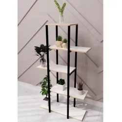 Dekoratif 5 Raflı Metal Çiçeklik Saksı Standı Saksılık Beyaz 1312