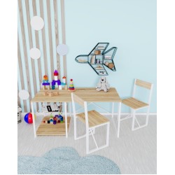 Çocuk Çalışma Masası Ve 2 Sandalyeli Oyun Etkinlik Aktivite Masası Çam