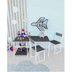 Çocuk Çalışma Masası ve 2 Sandalyeli Oyun Etkinlik Aktivite Masası Antrasit