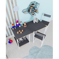 Çocuk Çalışma Masası ve 2 Sandalyeli Oyun Etkinlik Aktivite Masası Antrasit